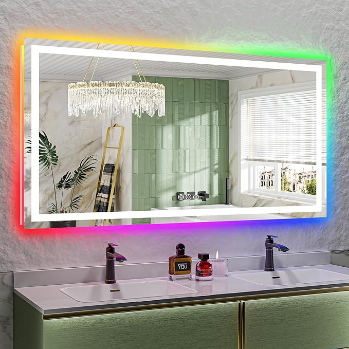YEELAIT 68x36 Inch RGB LED Bathroom Mirror Front Light and RGB Backlit Lighted Vanity Mirror for Bathroom Wall Mounted Dimmable Anti Fog Memory Shatter-Proof IP54 Waterproof Horizontal/Vertical