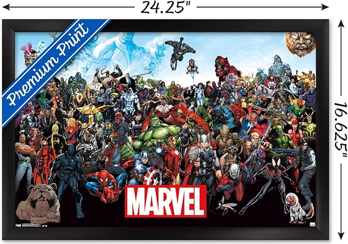 Marvel Comics The Marvel Lineup Wall Poster, 22.4L" x 14.7W", Black Framed Version