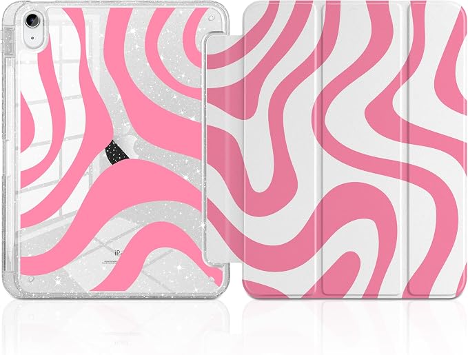 MEEgoodo Case for iPad A16 11th Generation 2025/10th Generation 2022 Glitter Tablet Cases with Transparent Acrylic Back+Trifold Stand +Pencil Holder+Auto Wake/SleepAbstract Sun &amp Palm Tree