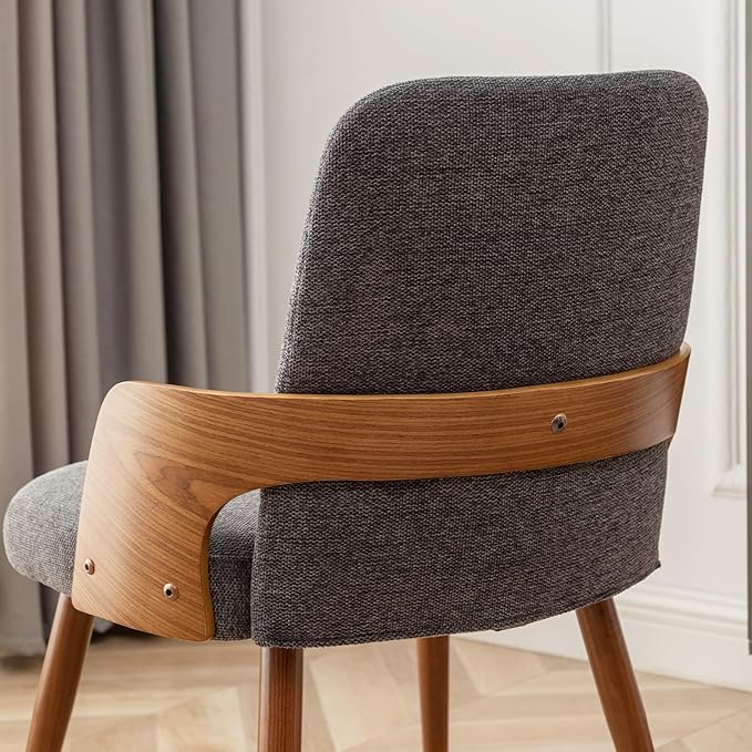 Dining Room Chairs Set of 2,Mid Century Modern Kitchen Chairs,Upholstered Accent Chairs,Metal Legs Wooden Desk Chairs,Armless and No Wheels for Kitchen Dining Living Room,Gray Fabric