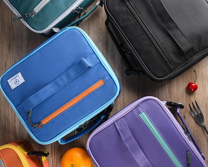 Genteen 2 Packs Insulated Soft Lunch Bag With Double Zipper - Sturdy, Freezable and Reusable for Kids, Men - For School, Work, Outdoor (Black & Blue)