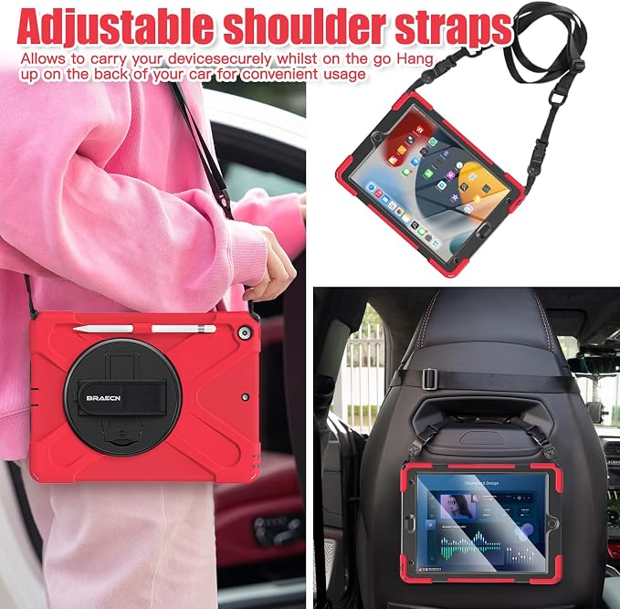 BRAECNstock Shockproof Case for iPad 9th/8th/7th Gen 10.2 Blue | All-in-1 Case Hand Strap &amp Stand Shoulder Straps Pencil Holder Screen Protector – For Office Commute &amp Presentation