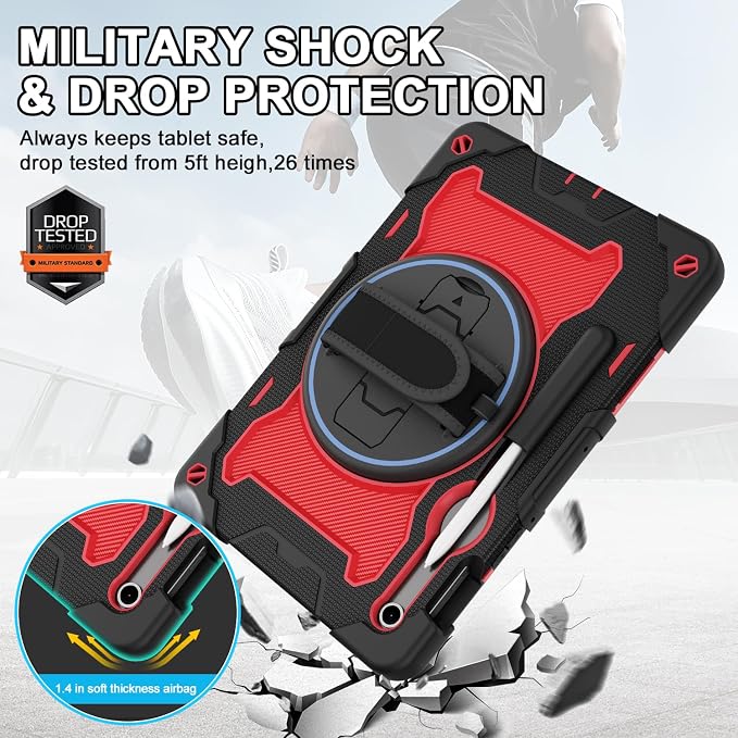 Galaxy Tab S10 Lite/S10 FE/S9 FE 5G/S9 Case 10.9/11 inch | with Screen Protector 360° Rotating Kickstand Hand/Shoulder Strap Heavy Duty Shockproof Cover S Pen Holder Kids Friendly