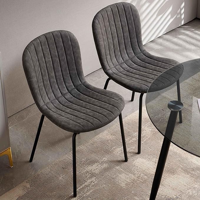 Home Kitchen Chairs Upholestered Set of 4, Ergonomic Dining Room Chairs Comfortable Faux Leather PU Living Room Chairs with Metal Legs