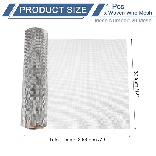 uxcell 20 Mesh 79" x 12" Woven Wire Mesh, 304 Stainless Steel Air Vent Filter
