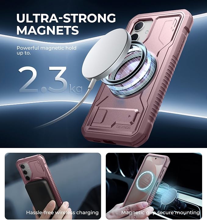 Dexnor Magnetic Case for Samsung Galaxy S24 Case with Kickstand &amp 2 Front Frames Built-in Screen Protector Compatible with Magsafe Rugged Shockproof Full-Body Protective Cover for Galaxy S24Gr