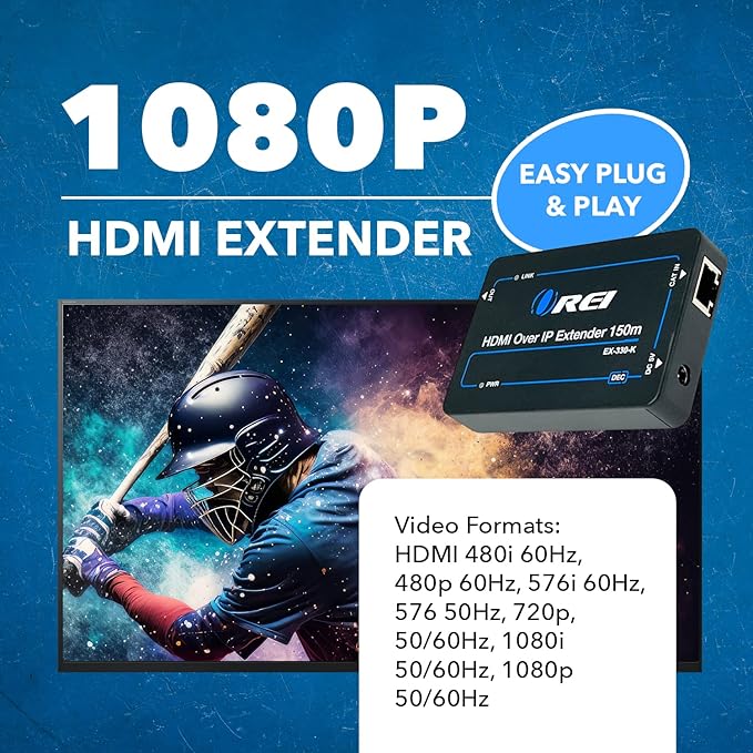 OREI HDMI Over Ethernet Extender with CAT5/CAT6, Upto 330 Feet - HDMI Loop Out - 1080P Full HD Signal Distribution with Support for one to Many Connection.