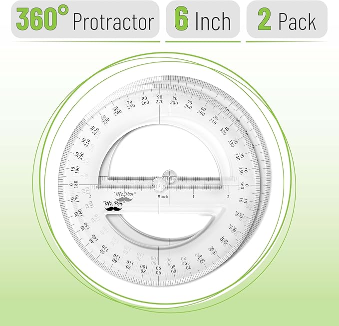 Mr. Pen- Protractor, Pack of 2, Protactor 360 Degree, Protractor Set, Protractor Ruler, Drafting Tools, Circle Protractor, Protractors Classroom Set, Large Protractor, Math Geometry Set