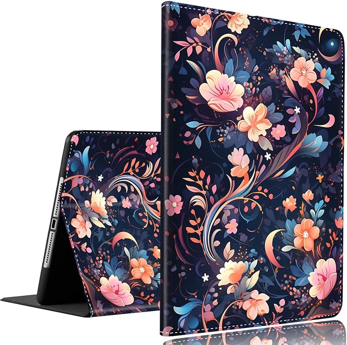 Vintage Floral Astronaut iPad 9th Gen Case - 10.2 Inch Standing Cover with Auto Sleep/Wake