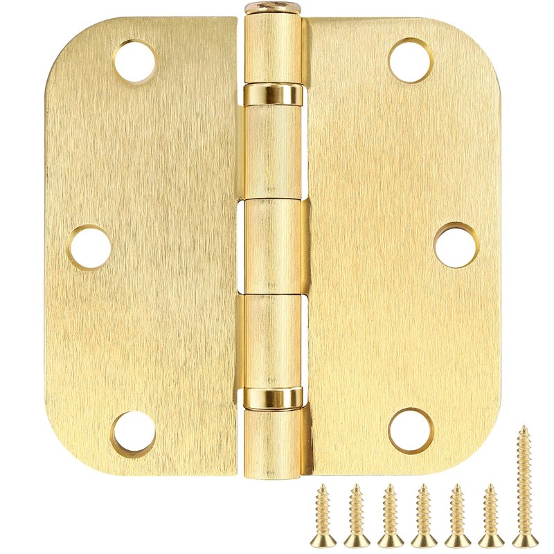 Door Hinges Brushed Brass 18 Pack 3.5 Inch Rounded Integral Ball Bearing Door Hardware 3 1/2 Lasting Mute Interior Hinge for Closet Dining/Den/Game/Recreation Room Kitchen Master Bedroom Loft