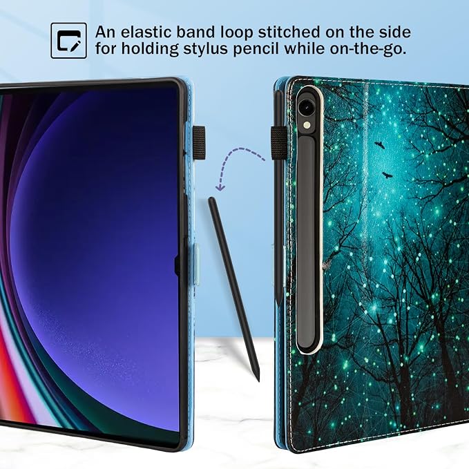 Dteck Wallet Case for Galaxy Tab S10+/S9+/S7 FE/S8+/S7 Plus 12.4 Tablet Premium PU Leather Folding Stand Auto Wake/Sleep Pen Holder Case with Hummingbirds