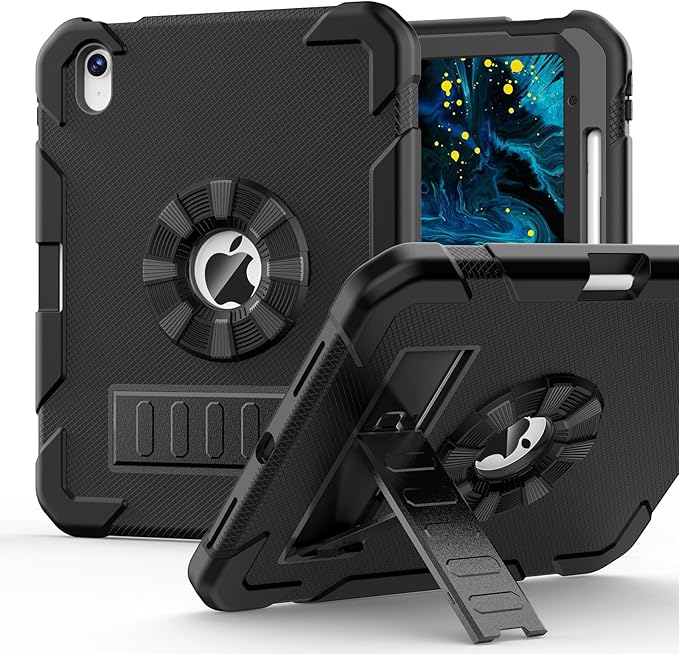 BLOSOMEET for iPad A16 Case 11th Generation 11 2025 &amp 10th Generation 10.9 Inch 2022 Heavy Duty Protective Rugged Cover with Built-in Pencil Holder &amp Kickstand for iPad 11/10th Gen Black