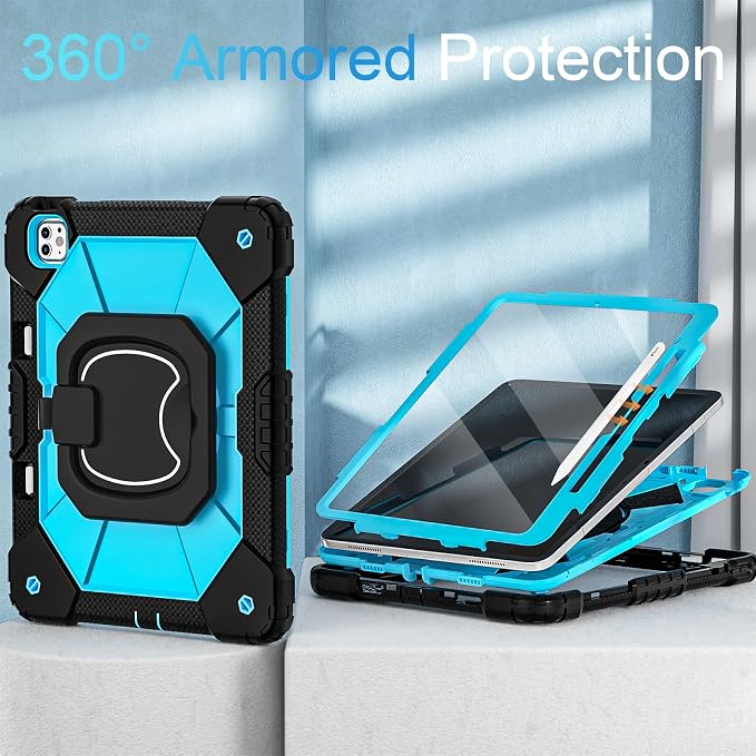 WESOROL Case for iPad Pro 13 Inch M5 2025 / M4 2024 (7th Gen) with Screen Protector/360° Rotating Stand/Pencil Holder/Shoulder StrapMilitary Grade Shockproof iPad Case 13 Inch iPad Pro M5/M4Black