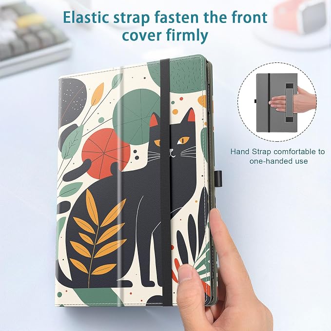Case for All-New Amazon Fire HD 10 Tablet (13th/11th Generation 2023/2021 Release) 10.1 - Slim Folding Stand Cover with Auto Wake/Sleep Hand Strap &amp Stylus Pen Holder Black Cat