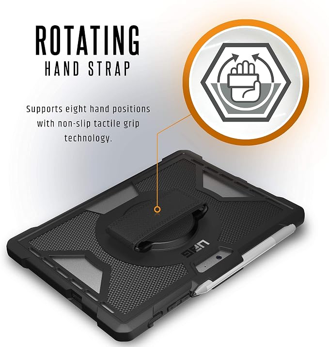 URBAN ARMOR GEAR UAG Microsoft Surface Go 4 / Surface Go 3 / Surface Go 2 / Surface Go Case [10.5-inch Screen] w/Hand Strap Outback Feather-Light Rugged Military Drop Tested Cover Black