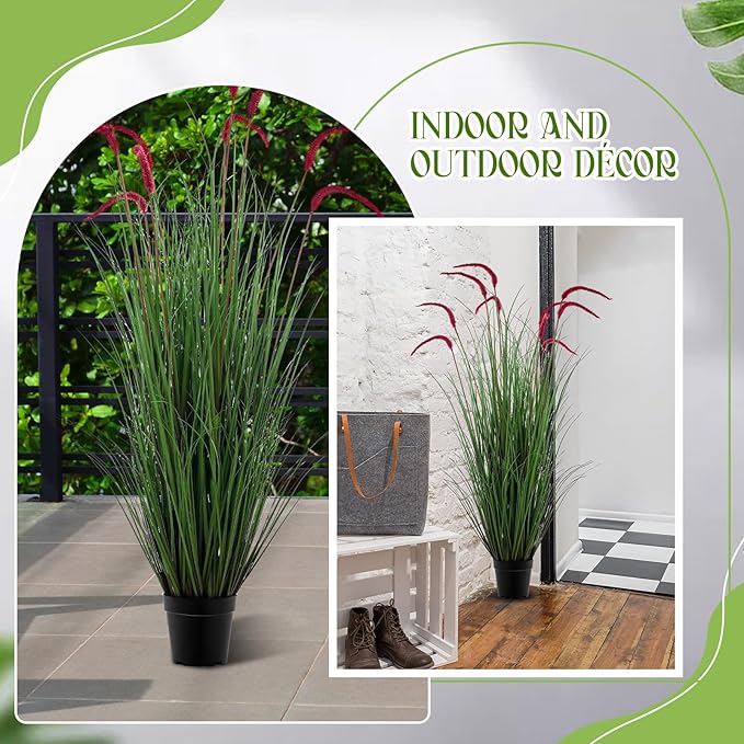 Jexine 2 Pieces Faux Plants Outdoor 4 ft Tall Artificial Grass Plant Potted Artificial Setaria Grass Faux Greenery Floor Plants for Housewarming Gift House Garden Lobby Outdoor (Purple)