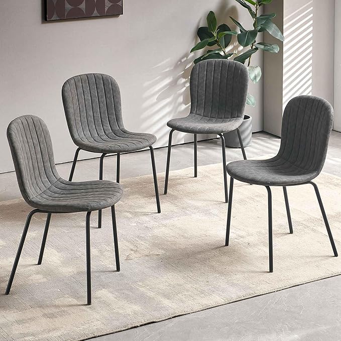 Home Kitchen Chairs Upholestered Set of 4, Ergonomic Dining Room Chairs Comfortable Faux Leather PU Living Room Chairs with Metal Legs