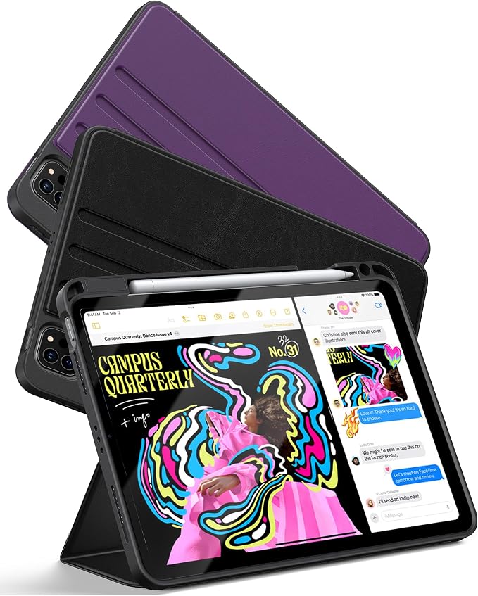 TORRAS for iPad Air 11 inch Case M2/M3/M4 iPad Air 6th/ 5th / 4th Generation Case with Pencil Holder Auto Sleep/Wake Protective Leather Stand Cover Black
