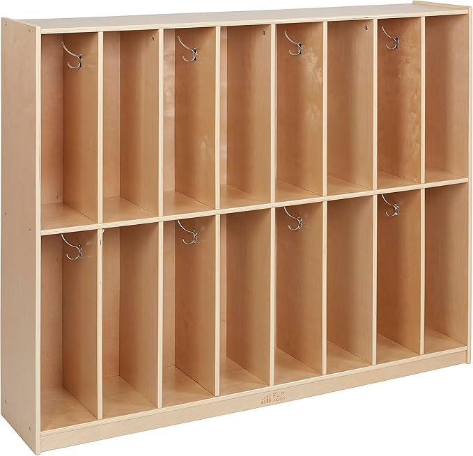 ECR4Kids 16-Section Coat Locker, Classroom Furniture, Natural