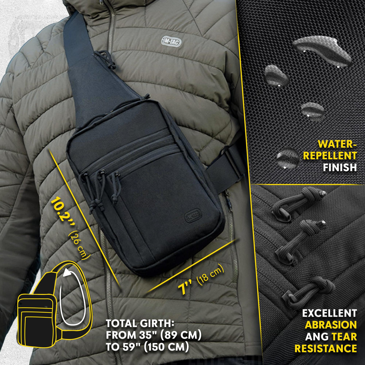 M-Tac CCW Sling Bag for Men & Women - EDC Shoulder Bag Tactical - Crossbody Concealed Carry Bag - Mens Chest Pack (ELITE Black)
