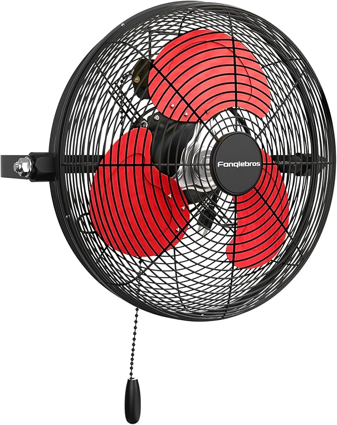 Fanqiebros 12 IN High Velocity Wall Mount Fan, 3 Speed Industrial Wall Fan with Sealed Motor, 2500 CFM Adjustable Air Circulator for Garage, Commercial, Greenhouse, Warehouse & Gazebo Use, UL Listed