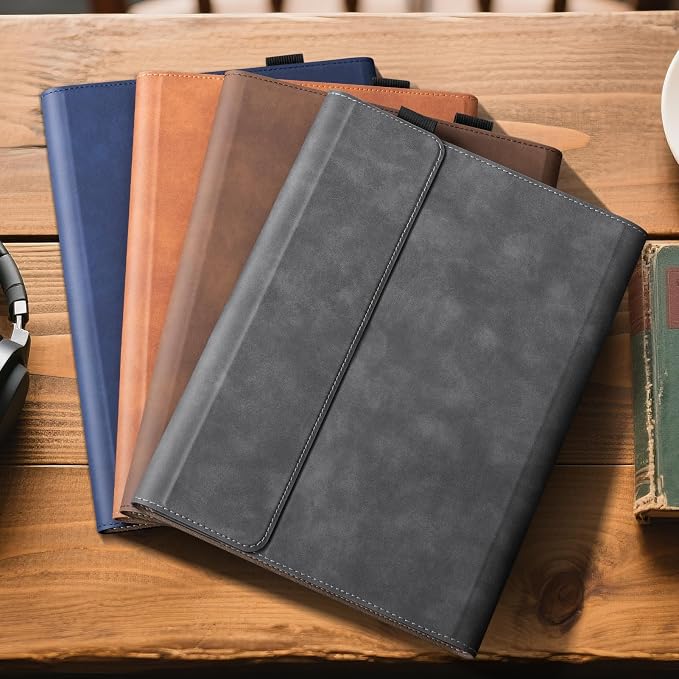for Microsoft Surface Pro 12 inch Case 1st Edition (2025) Leather Protective Shell Protection Cover Compatible with Type Cover Keyboard and Pencil Holder.Black