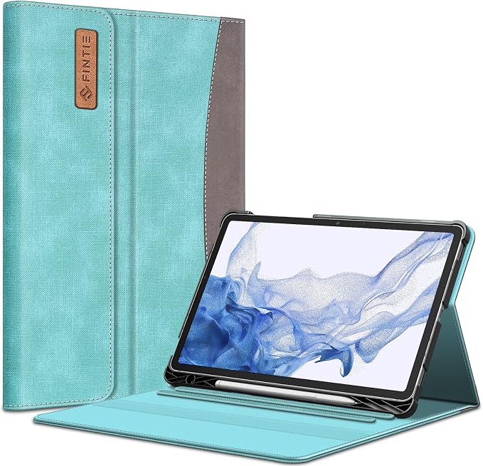 Fintie Portfolio Case for Samsung Galaxy Tab S8/Tab S7 11 Inch | Multiple Angles Business Cover with Pocket Built-in S Pen Holder Auto Sleep/Wake Dreamy Marble