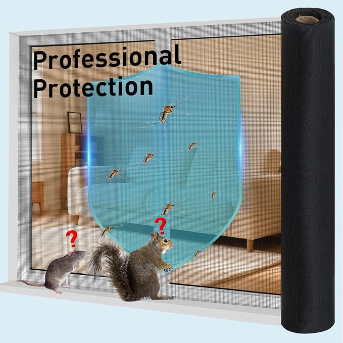 304 Stainless Steel Mesh Window Screen Roll, 47IN x 16FT Black Metal Window