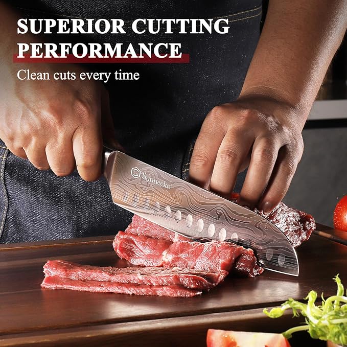 Sunnecko Santoku Knife 7 Inch High Carbon Steel Japanese Chef Knife