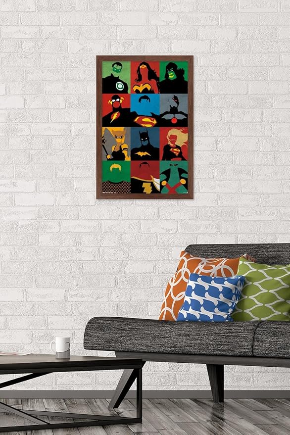 Trends International DC Comics - Justice League - Minimalist Wall Poster, 14.725" x 22.375", Mahogany Framed Version