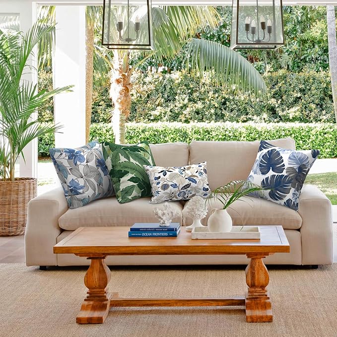 Outdoor Throw Pillows with Inners, All Weather Patio Pillows Set of 2, Square Pillows Decorative for Home Garden Furniture, 20x20 Inch, Clemens Blue
