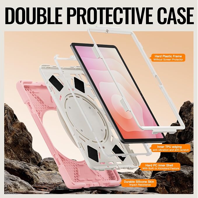 Batianda Heavy Duty Case for Samsung Galaxy Tab S11 2025 11 Inch with 360° Rotating Ring Stand &amp Shoulder Strap Built-in S Pen Holder Shockproof Rugged Multi-Layer Protective Cover Black