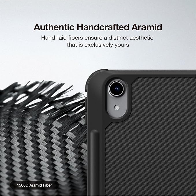 AMAZINGTHING for iPad Air 11-Inch M4/M3/M2 [Titan MAX Weave Case] Rugged Aramid Fiber Back X-Cushion PRO 7 Shock Absorption Y-Fold Multi-Angle Stand Built-in Stylus Pen Durable Nylon Black