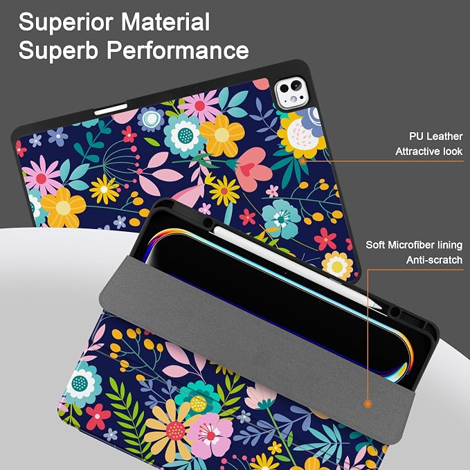 Case for iPad Pro 13 inch (M5 2025 / M4 2024) – [Built-in Pencil Holder] Ultra Slim PU Leather Trifold Stand Cover with Soft TPU Back Auto Wake/Sleep - Color Leopard
