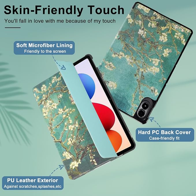 Caweet Case for Xiaomi Redmi Pad 2 PRO 12.1 Inch 2025 Released Lightweight Hard Back Shell Tri-Fold Stand Cover with Auto Sleep/Wake Almond Blossom