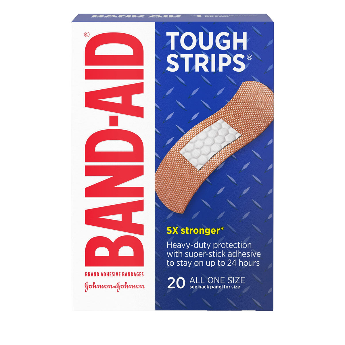 Band-Aid Brand Sterile Tough Strips Adhesive Bandages for First Aid & Wound Care, Durable Protection & Comfort for Minor Cuts, Scrapes & Burns, Heavy-Duty Fabric Bandages, One Size, 20 ct