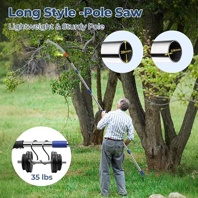 13FT Pole Saws for Tree Trimming with Sharp Pruning Blade | Comfort Grip & 28mm Stainless Steel Tree Trimmer Pole for Yard Garden and Patios High Branches Cutting