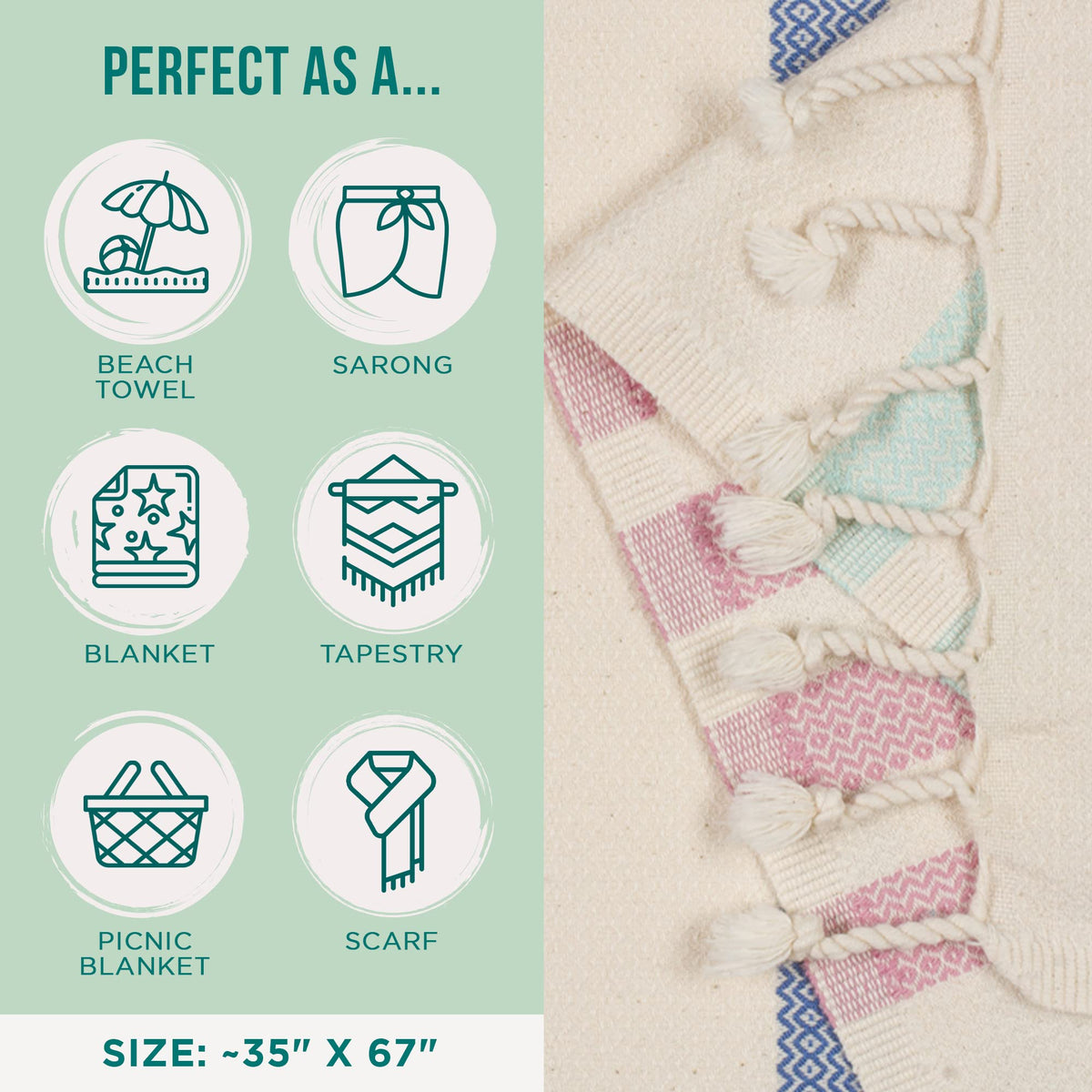Sand Cloud Beach Towel - Sand Resistant - 100% Organic Turkish Cotton Yarn - Quick Dry Towel for Beach, Picnic, Blanket or Bath - As Seen on Shark Tank - Natu Blue