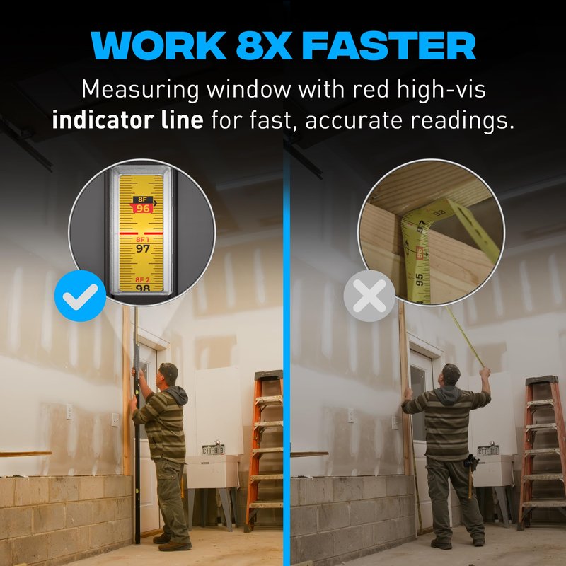 OX Pro 78"-144" Speedframe Measuring Extendable Level with Twin-Rail Extension - 6 Level Vials and Measuring Scale Window