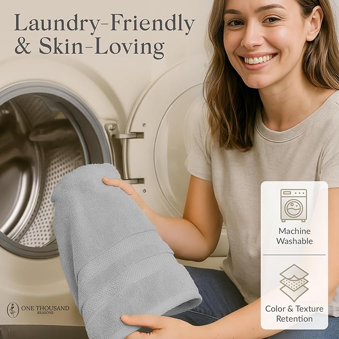 Zero Twist Bathroom Towel Set - Luxury Bath Towel Sets for Bathroom, Hands, and Washcloths - Quick Dry and Absorbent - 6 Pieces, 3 Stripe, Stone