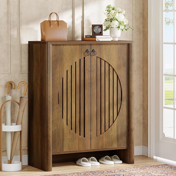 Tribesigns Shoe Cabinet with Doors, 5-Tier Shoe Storage Rack Organizer for Entryway, Living Room, Bedroom, Closet, Rustic Brown
