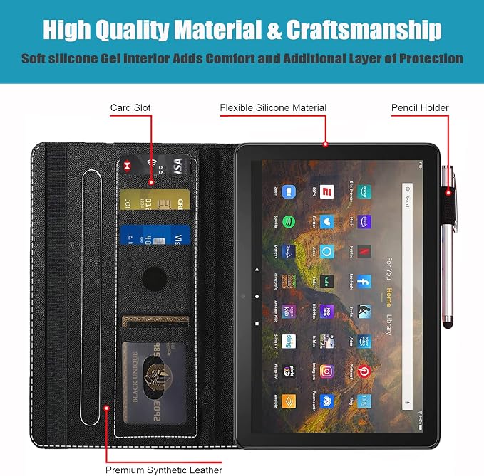 Case for Amazon Kindle Fire HD 10 &amp Fire HD 10 Plus Tablet (11th Generation 2021 Release) Premium PU Leather Stand Cover with Smart Auto Wake American Flag Deer