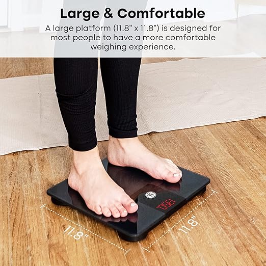 GE Bathroom Scale for Body Weight, Digital Weight Scales 500lb Heavy Duty Measuring Device for People Accurate BMI Weighing Machine with Bluetooth, Black