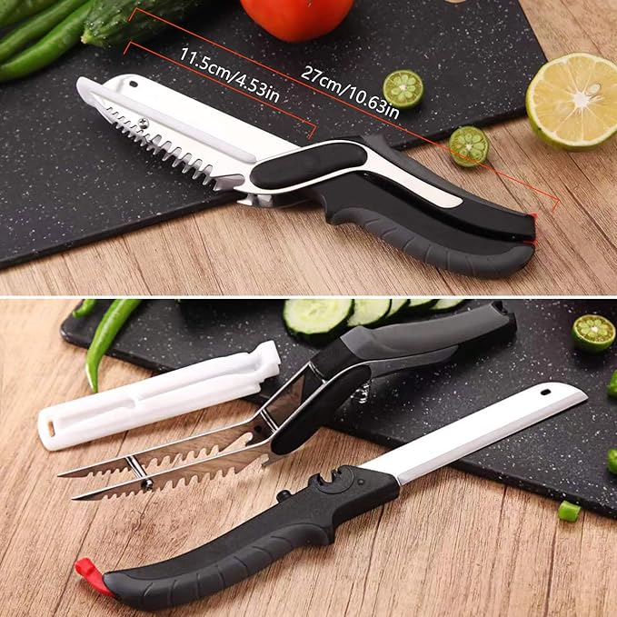 XGIZMOO Kitchen Scissors for Food Slicer Cutter,Quick Release/Install Kitchen Shears Cutting Board Knife Combo for Veggie,Carrots,cucumbers,potatoes,Barbecue Dishwasher Safe (Black)