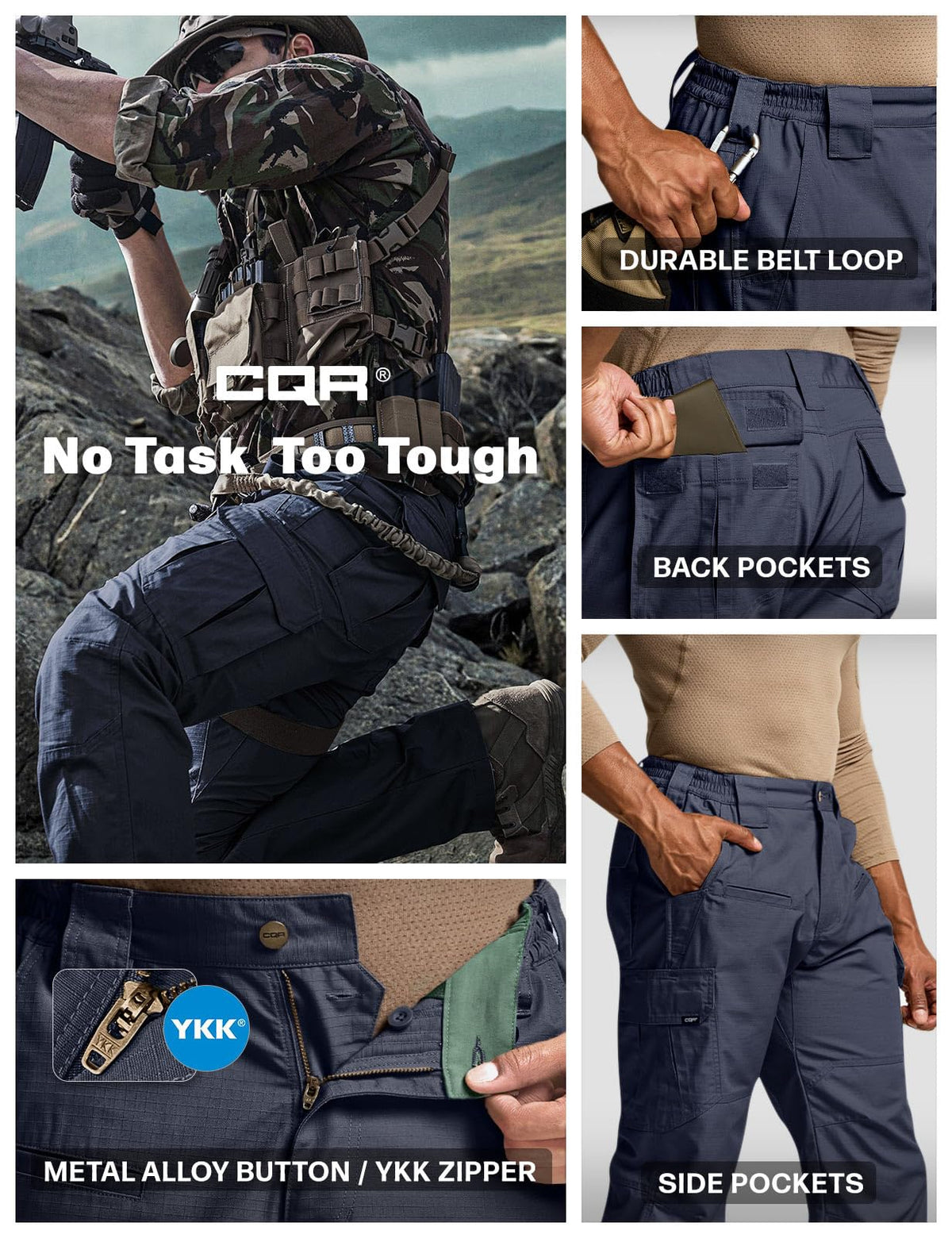 CQR Men's Tactical Pants, Water Resistant Ripstop Cargo Pants, Lightweight EDC Work Hiking Pants, Outdoor Apparel, Raider Police Navy, 36W x 30L