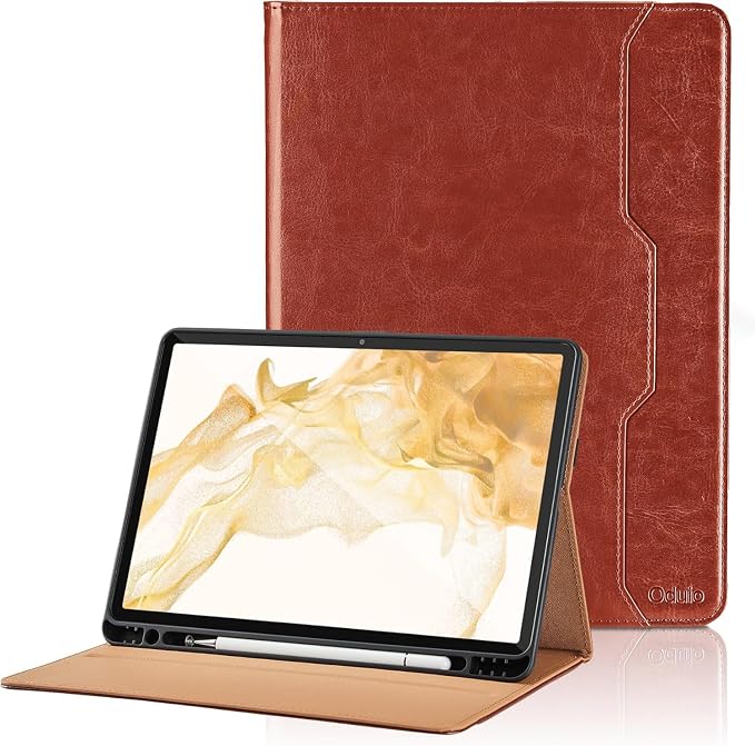 Case for Samsung Galaxy Tab S8 Plus 2022 /S7 FE 2021 /S7 Plus 2020 12.4 Inch - PU Leather Folio Case with S Pen Holder and Pocket Auto Wake/Sleep Smart Tablet Cover Brown