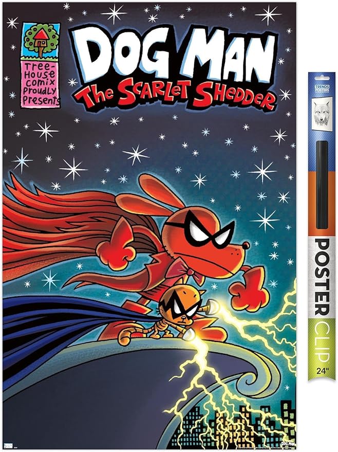 Dog Man - The Scarlet Shedder Wall Poster, 34L" x 22.4W", Premium Poster & Clip Bundle
