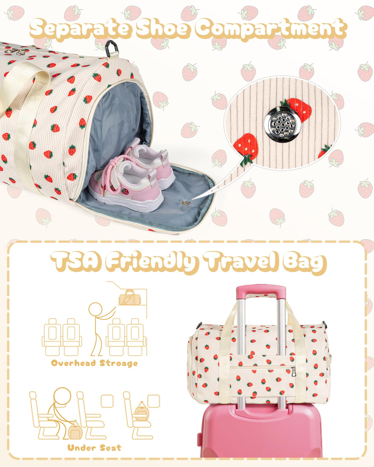 Vogewood Holiday Gift Set, Girls Gym Bag, Kids Personalized Weekend Duffel