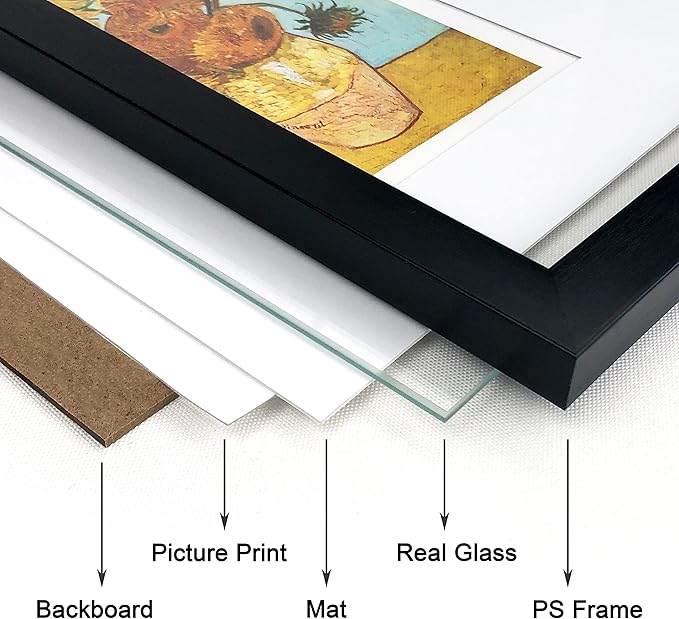 5X7 Picture Frame Set of 6 with Real Glass for Pictures 4x6 with Mat or 5x7 Without Mat, Wall or Tabletop Gallery Photo Frames in Black