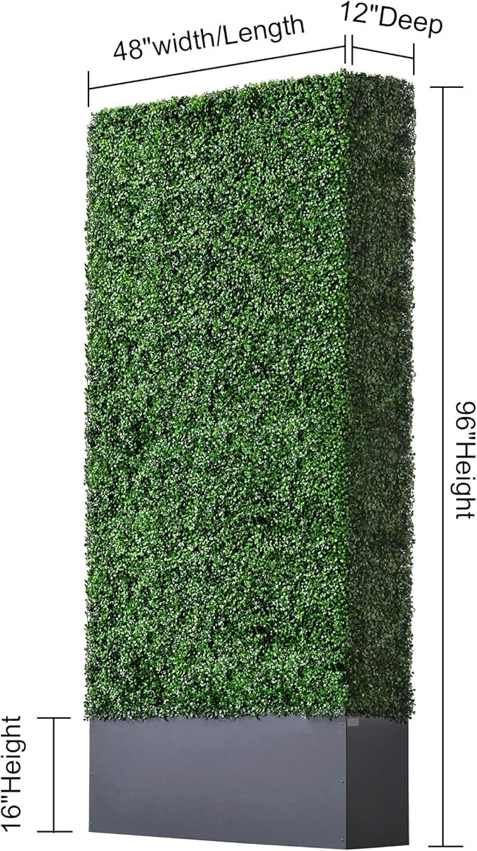 AGPL Upgraded Artificial Boxwood Hedge Wall with Dark Grey Stainless Steel Planter Outdoor Backdrop Privacy Screen,Patio,Balcony,Restaurant,Garden,Party Décor (96" Height 48" Width 12" Deep)